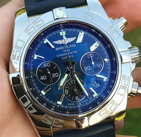 breitling white face|Breitling chronomat 44 blue dial.